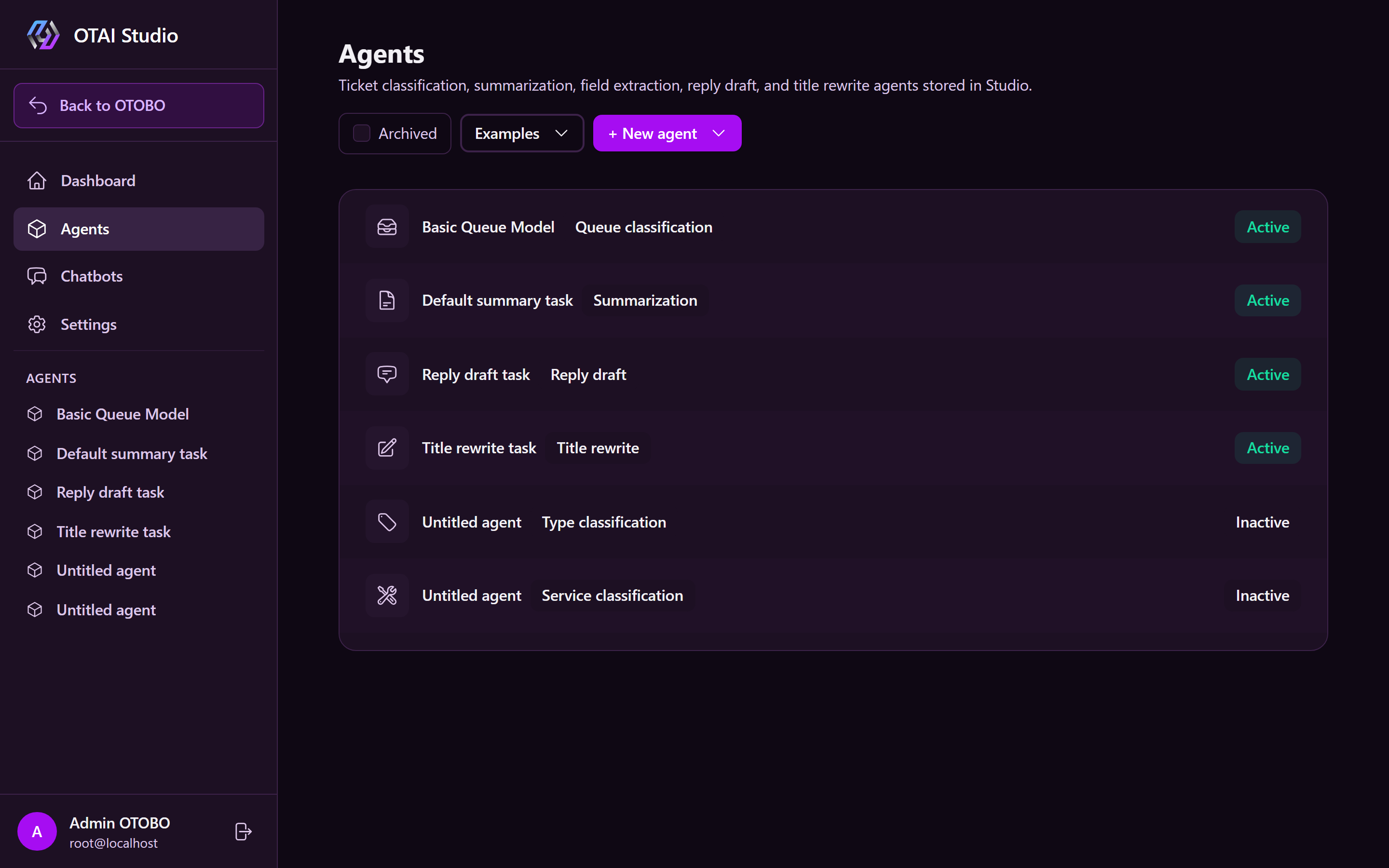 Liste der Agents in Studio