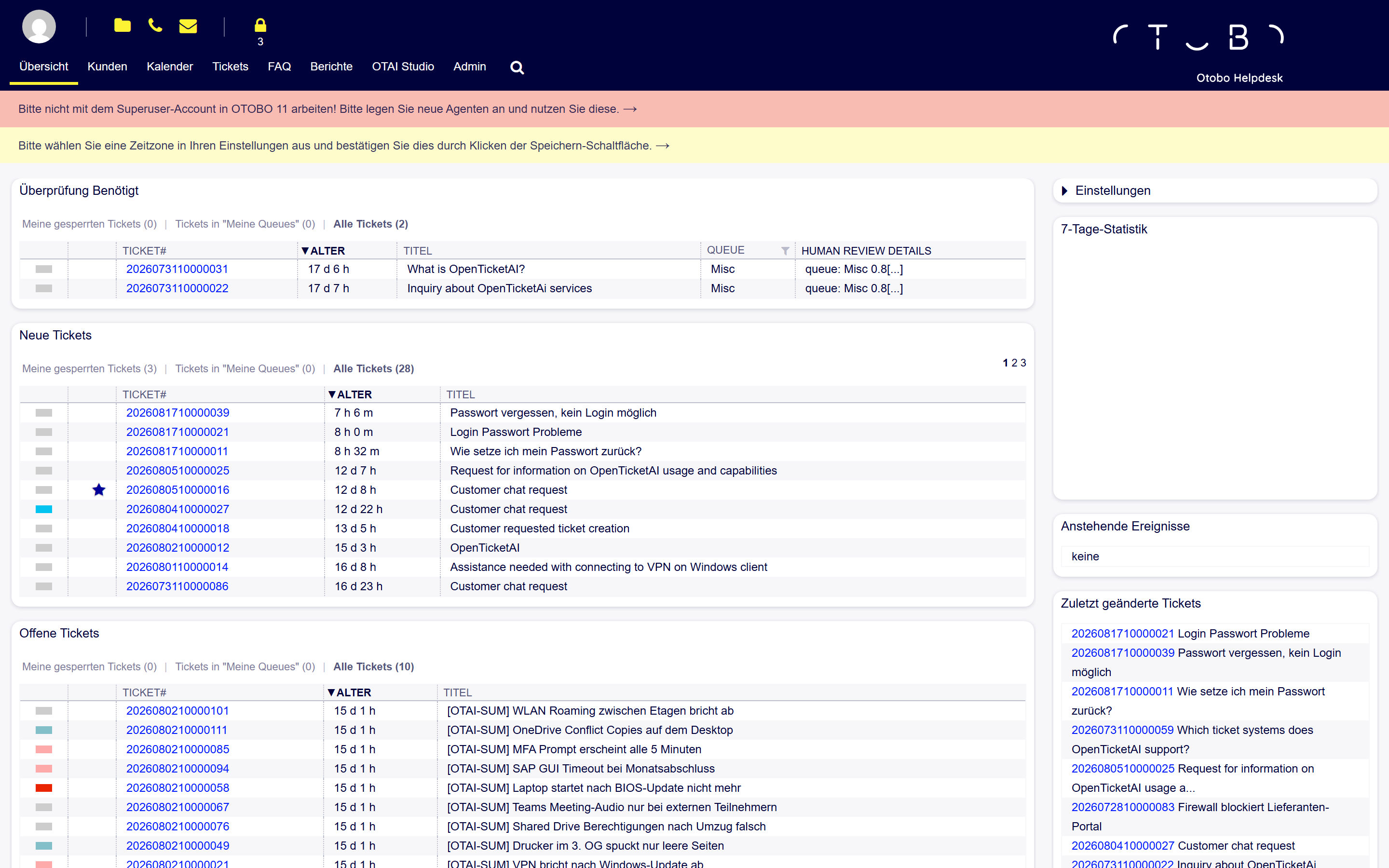 OTAI Studio in der Navigation des Ticketsystems